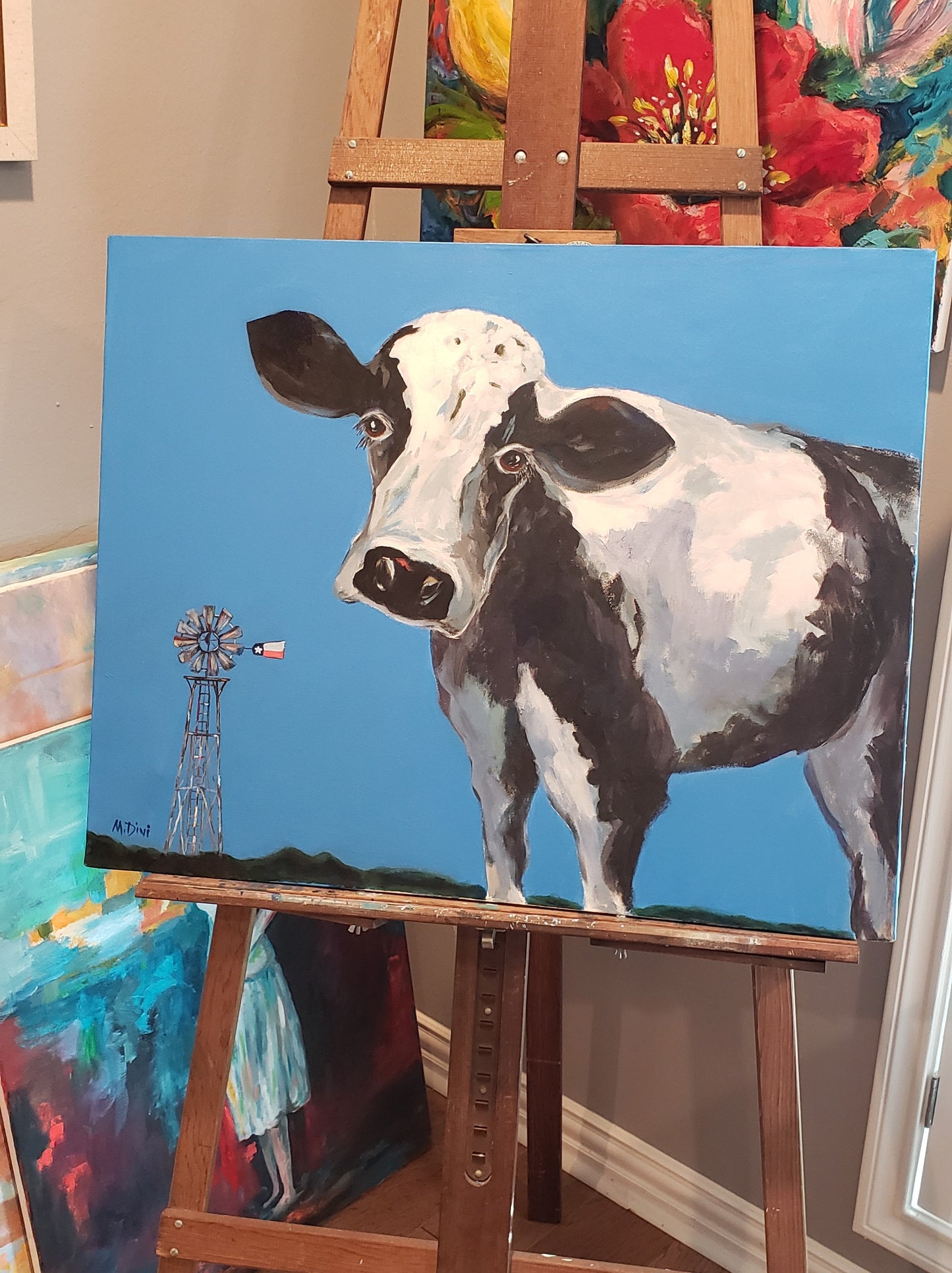 Blue Texas Cow Original by Michelle Dini